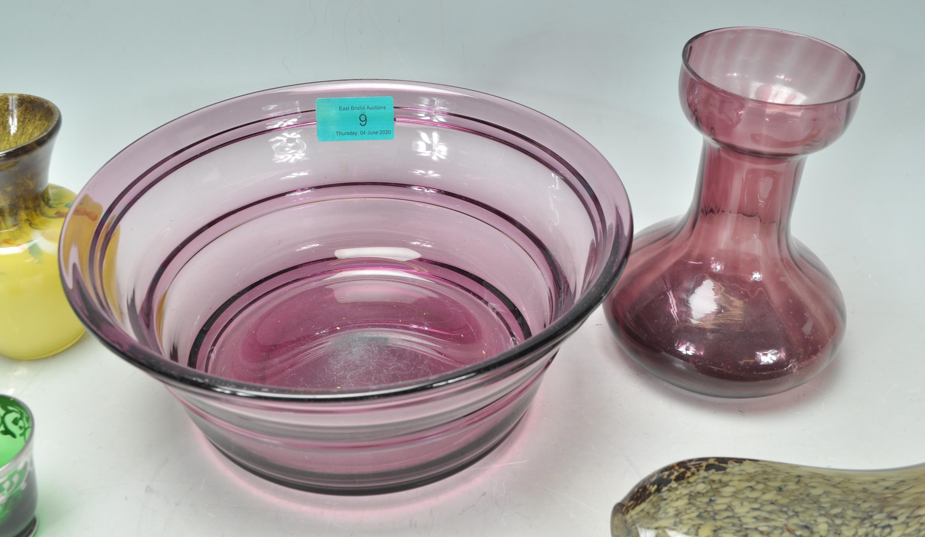 A collection of vintage retro studio glass to include a Whitefriars amethyst centerpiece bowl, a - Image 2 of 5