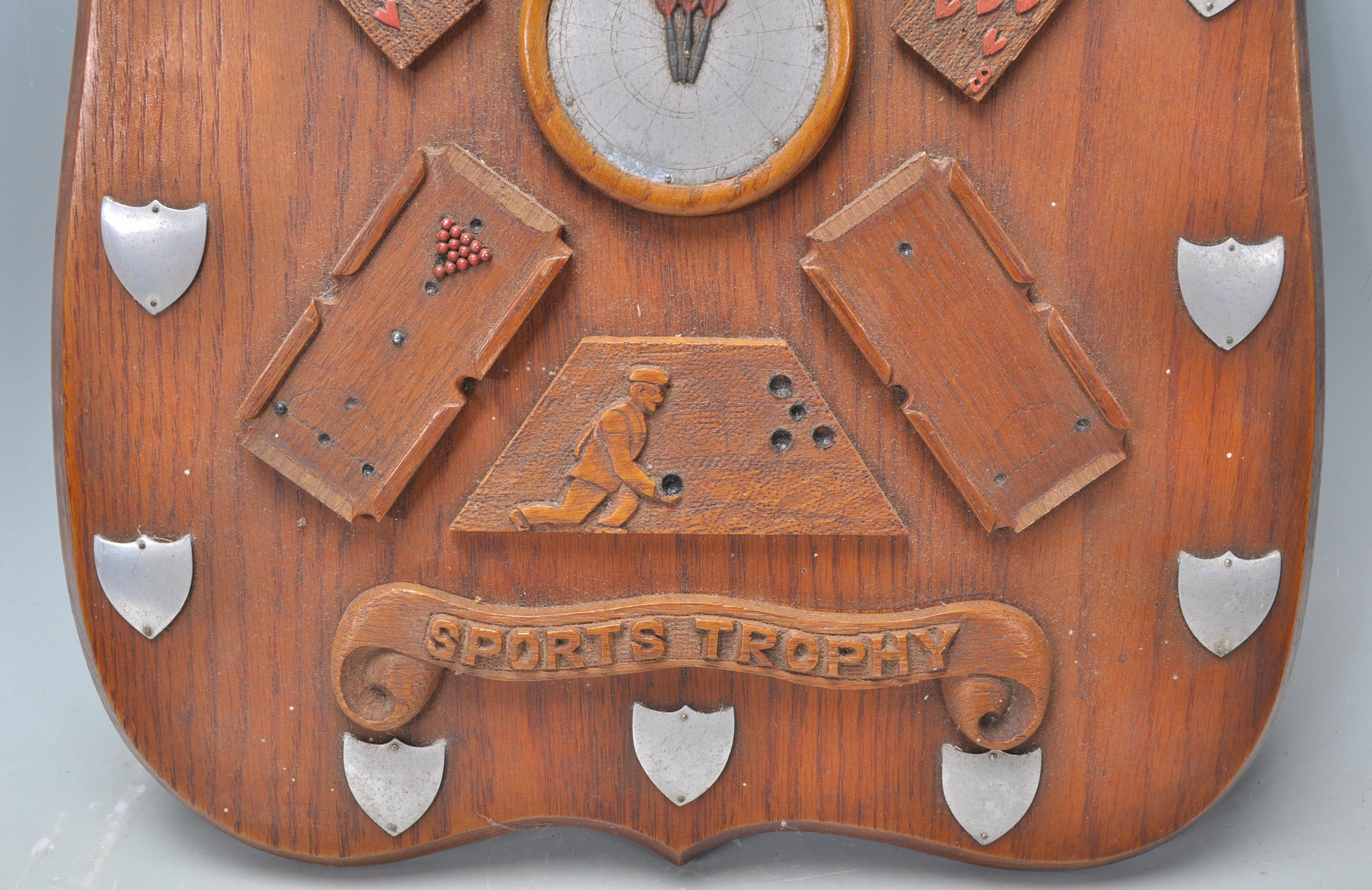 A vintage wooden wall  plaque British Brewood Cannock Sports Trophy of armorial shield form having - Image 2 of 5