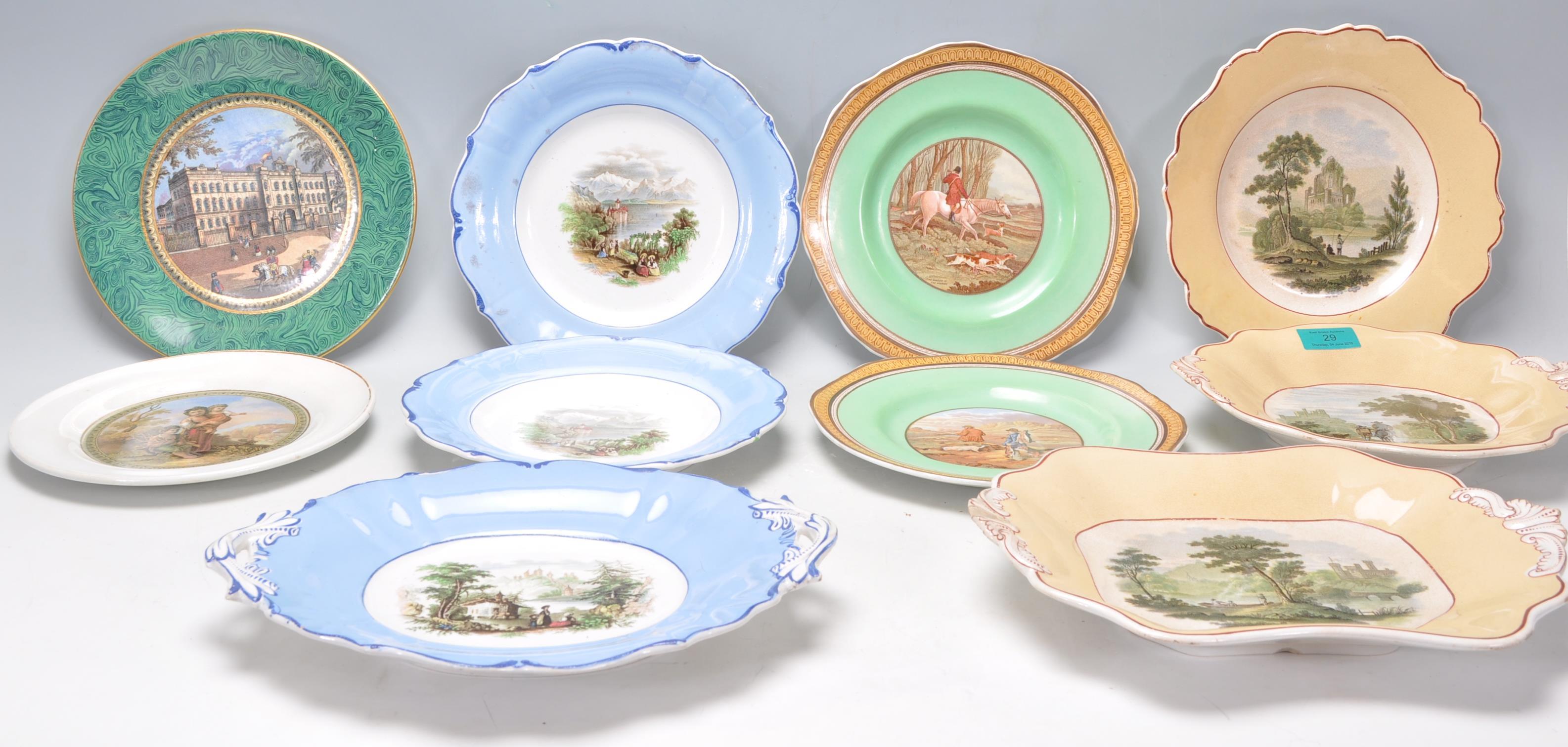 A collection of 19th century and early 20th century Prattware landscaped cabinet plates. To