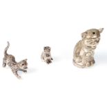 2 miniature solid sterling silver  cats / kitten. 1 being hallmarked for Sheffield, sponsors mark