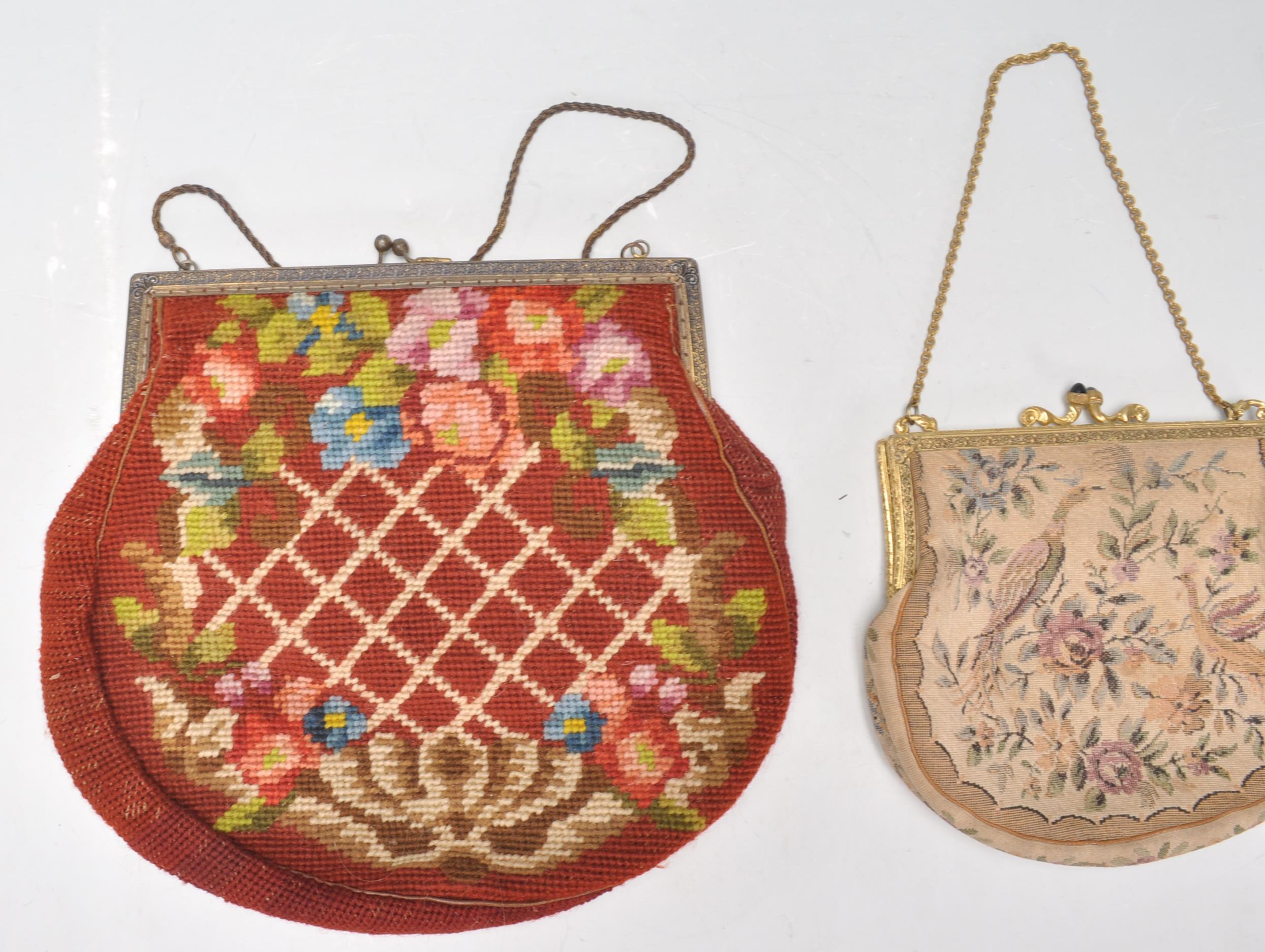 Two vintage 1920's / 1930's embroidered petit point occasional handbags to include one decorated - Image 3 of 6