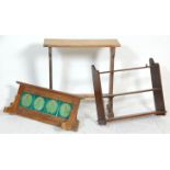 A small Arts and Crafts side table together with an oak shelf rack having beaded decoration and a