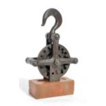 ORIGINAL 1950'S STEEL SCULPTURE PULLEY AND WHEEL ON BRISTOL BRICK