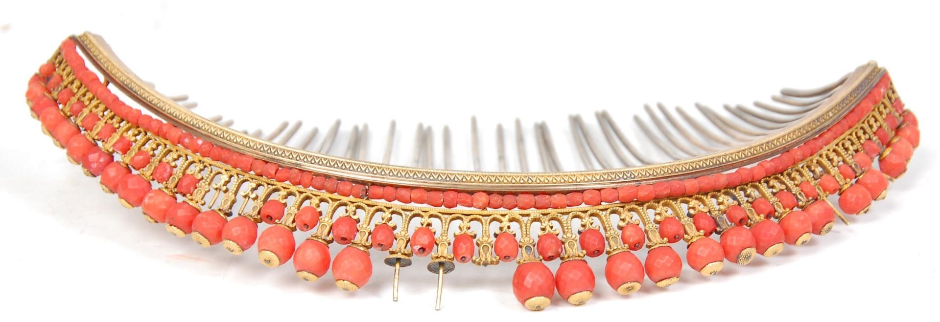 A 19th Century Victorian gilt silver tiara set with faceted coral beads mounted on prongs with - Bild 9 aus 10