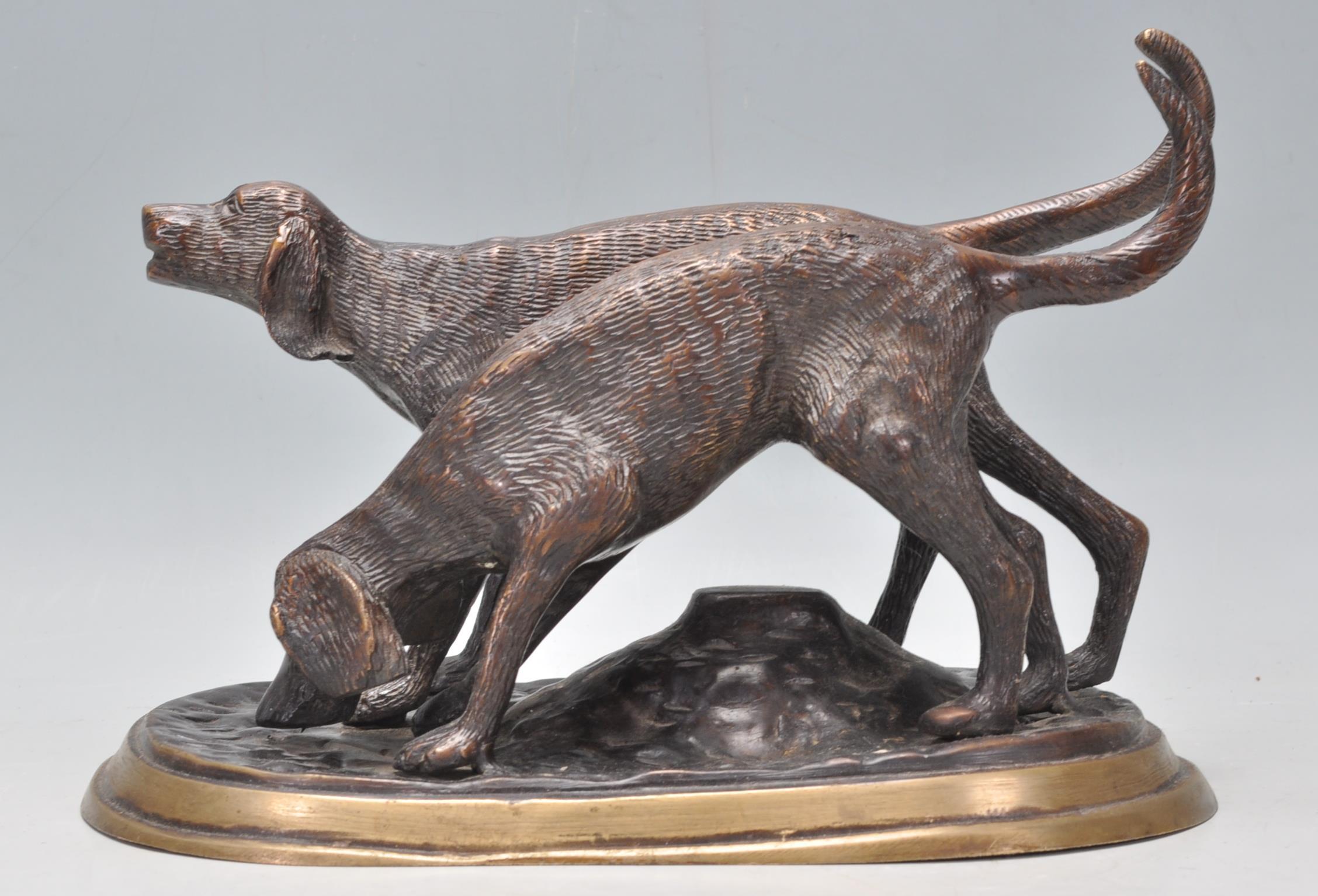 A vintage 20th Century bronze figure depicting a two hunting dogs. Raised on a rounded base. - Image 5 of 7