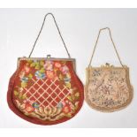 Two vintage 1920's / 1930's embroidered petit point occasional handbags to include one decorated