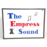 A shop advertising display light box having applied blue and red lettering reading 'The Empress