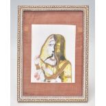 A good vintage early 20th Century Indian painting on bone / ivory depicting a lady looking left