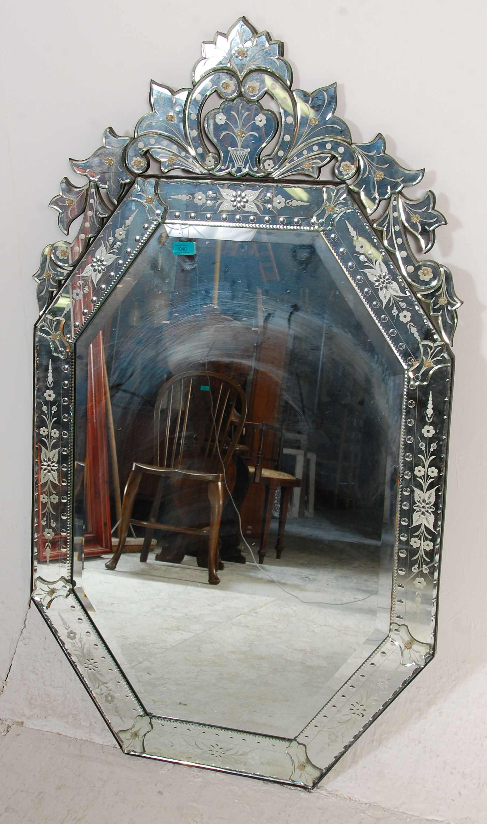 A large 20th Century Venetian wall mirror of tall octagonal form having a cut glass baroque style - Image 2 of 14