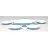 A collection of 20th century Belgian Le Creuset kitchen wares in turquoise colourway to include (5
