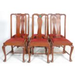 A set of 6 Edwardian solid mahogany Queen Anne high back dining chairs. Raised on cabriole legs with