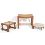 A collection of footstools to include a Victorian 19th century mahogany and tapestry upholstered
