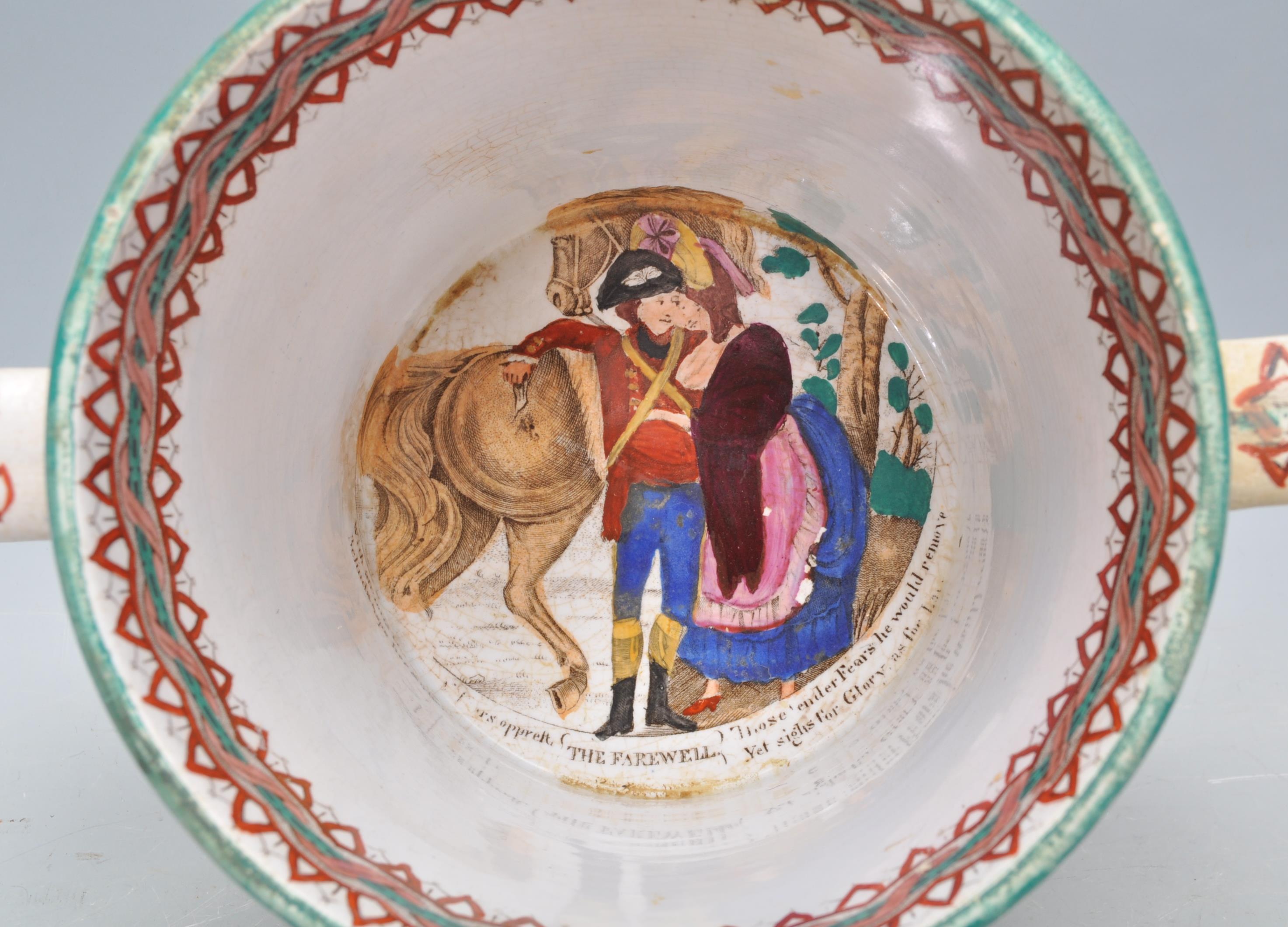 A 19th century Victorian Staffordshire twin handled marriage loving cup - mug being cream glazed - Image 6 of 7