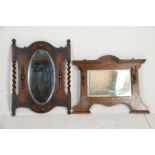 A late Victorian barley twist oak hall mirror together with another 19th century solid oak Arts