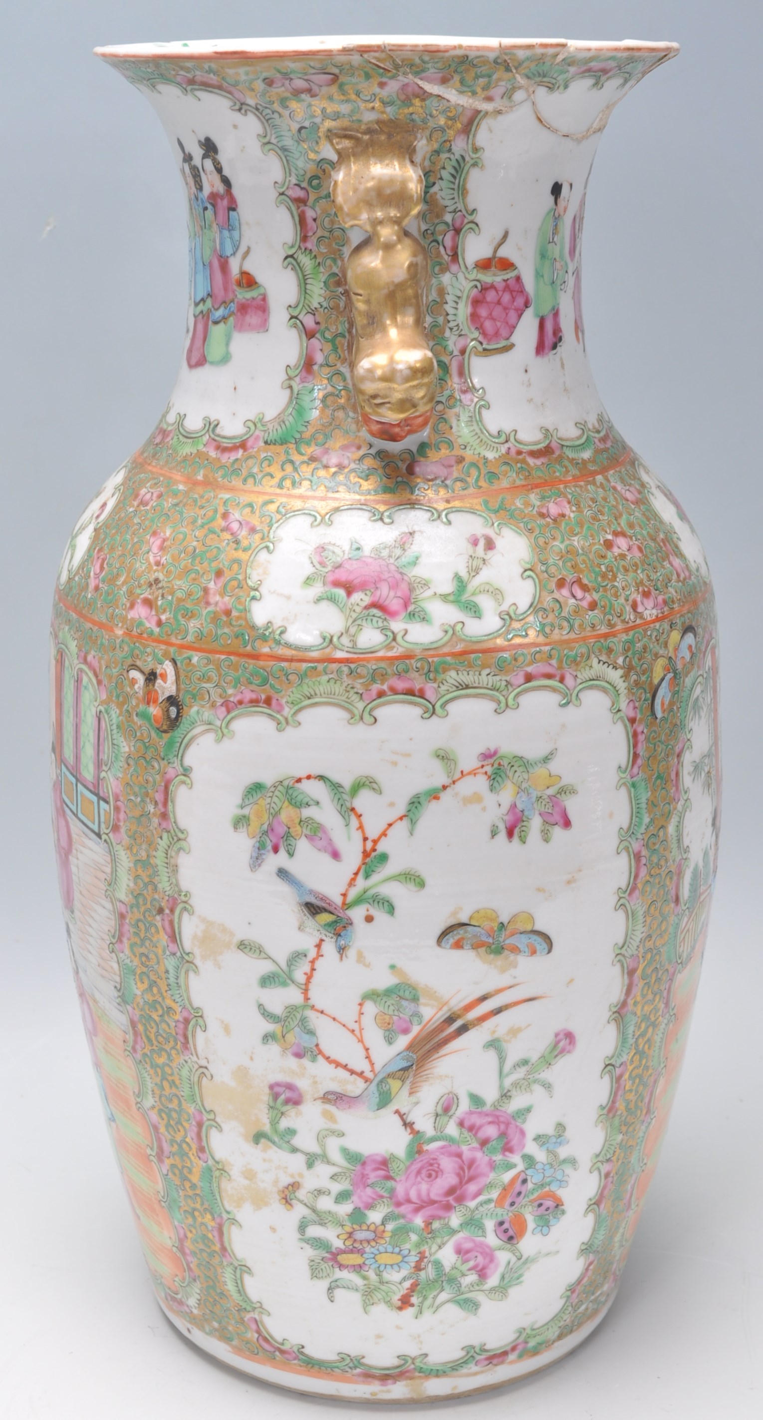 A 19th Century Chinese Cantonese famille rose vase with handpainted scenes of people, birds and - Image 5 of 10
