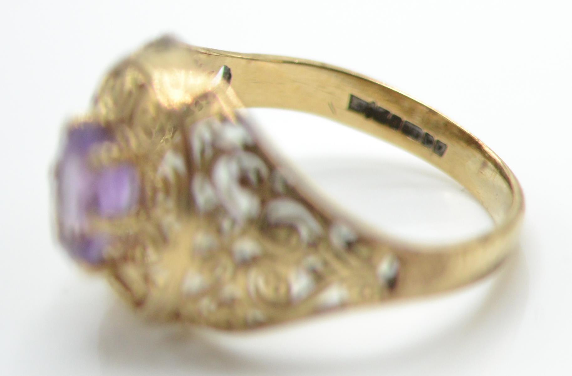 2 hallmarked 9ct gold and gem set rings. One having a gem set cluster, the other having an - Image 13 of 14