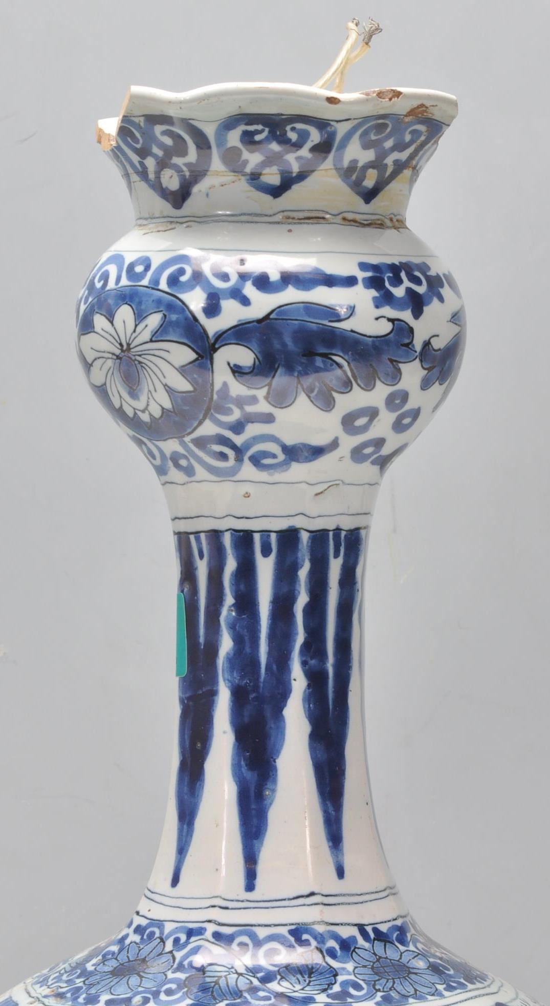 An 18th Century Delft Chinese style guglet / tulip vase converted into a lamp, being hand painted in - Image 12 of 14