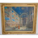 Two large 20th Century prints to include a print of Giotto painting the Scrovegni chapel in Padua,