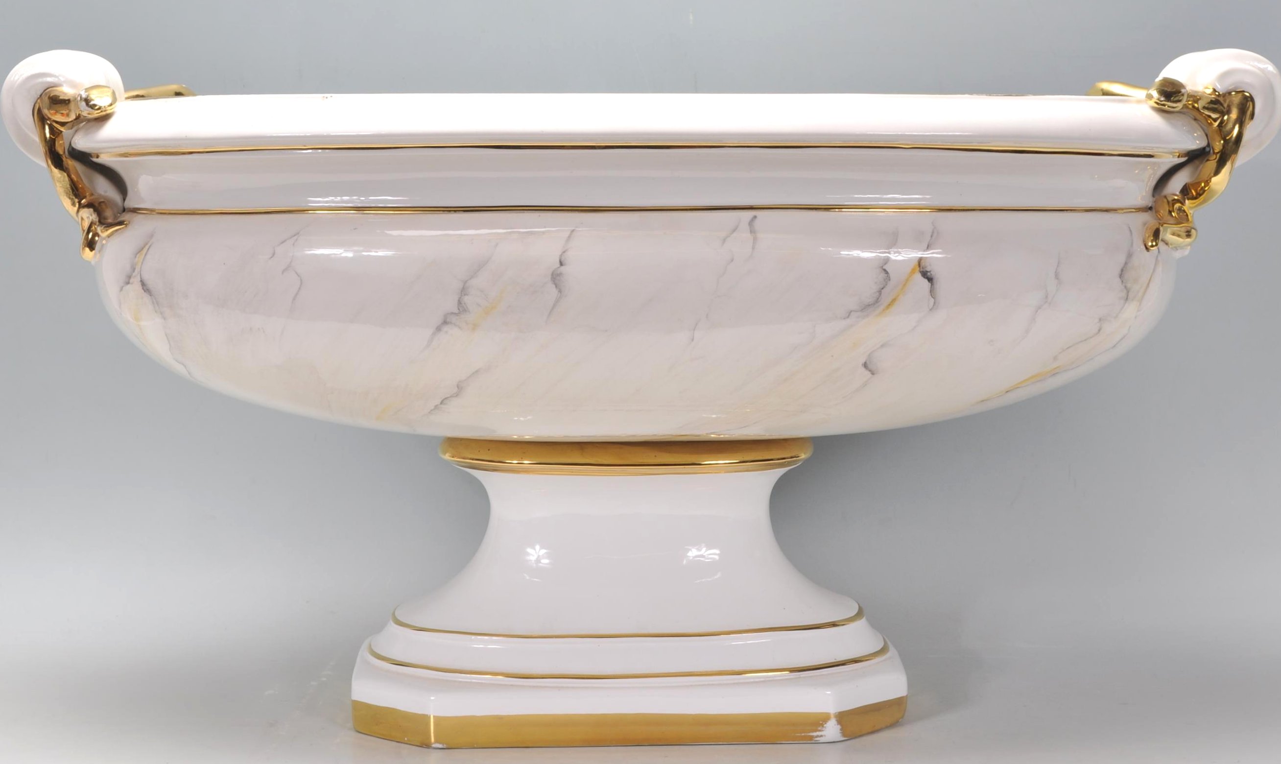 A good large ceramic urn planter of oval form having gilt banding with gilt ribbon decoration to the - Image 4 of 7