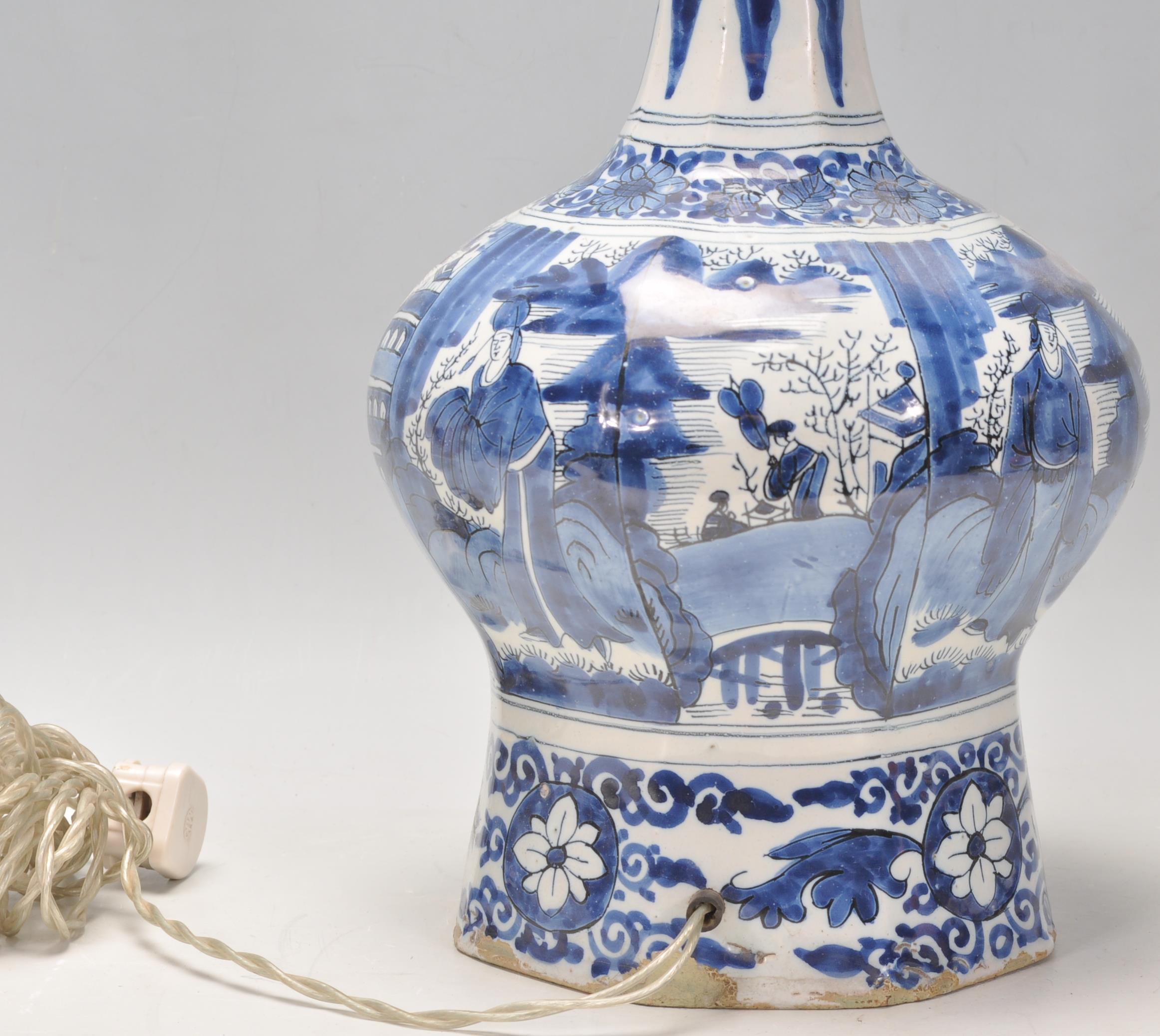 An 18th Century Delft Chinese style guglet / tulip vase converted into a lamp, being hand painted in - Image 8 of 14