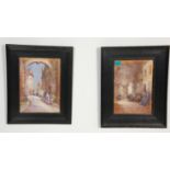 I. Lewis - Two early 20th British watercolour paintings depicting street scenes. Both signed by