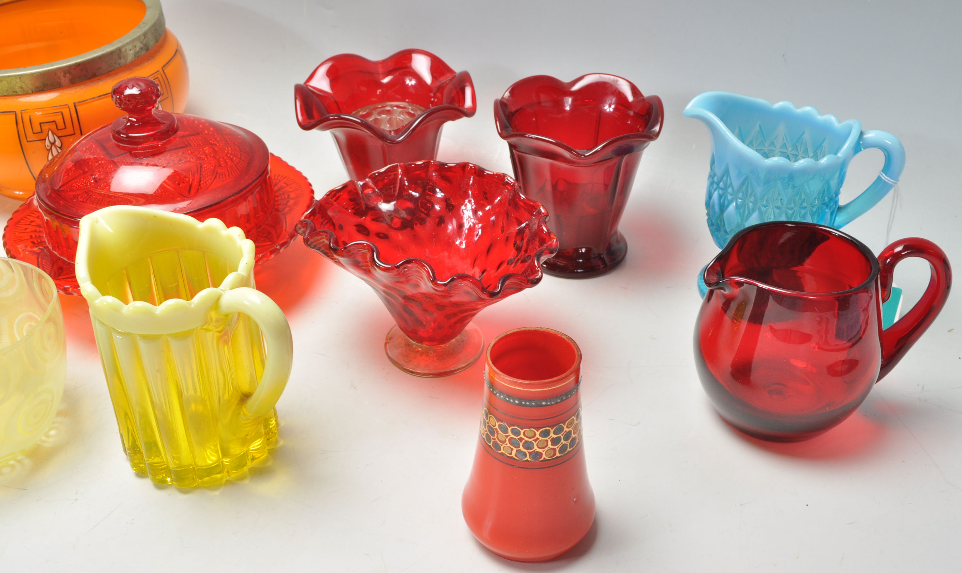 A good mixed group of coloured glassware dating from the 19th Century with some having hand - Image 5 of 6