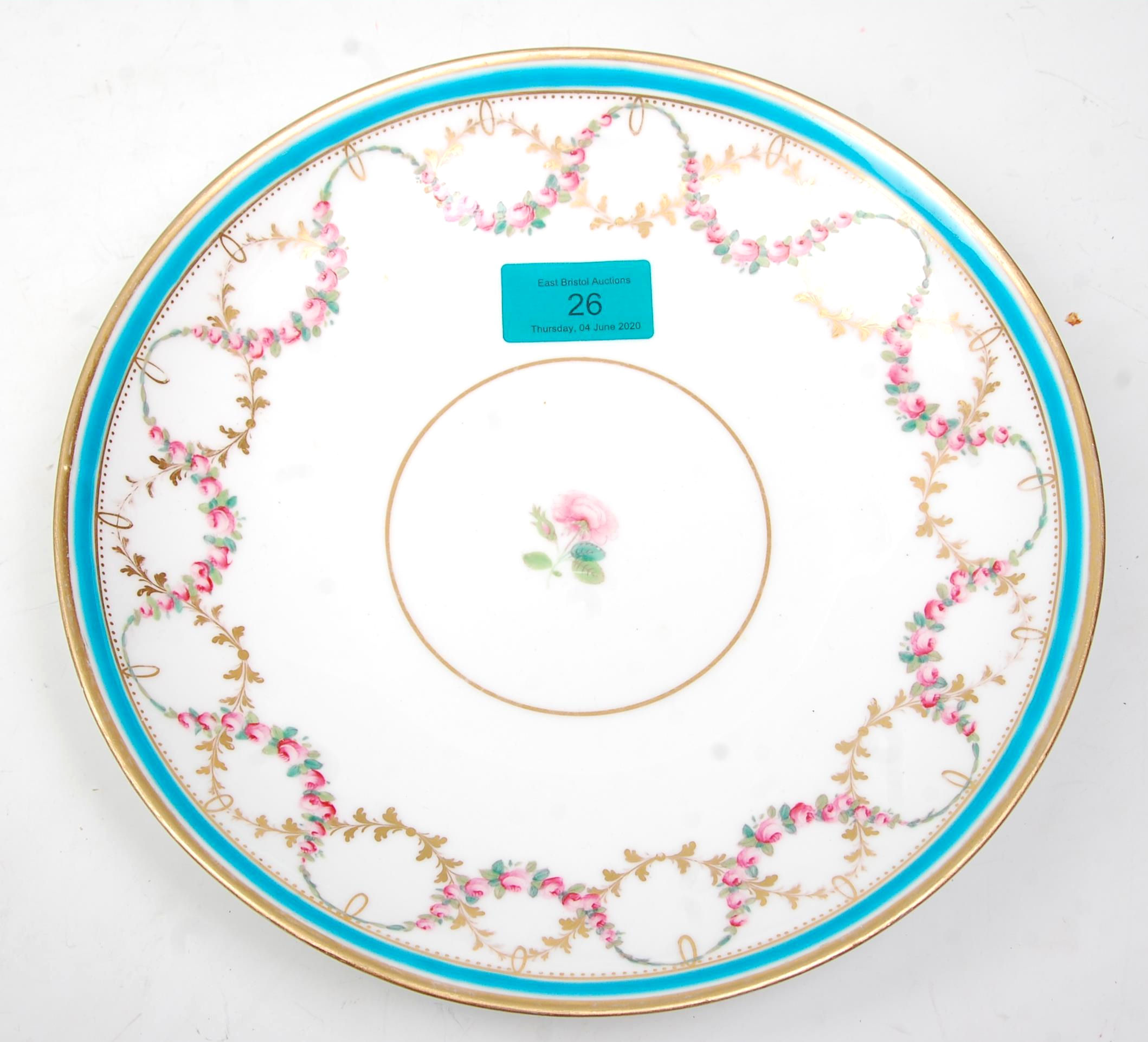 A pair of antique 19th Century Victorian Minton porcelain cabinet plates having painted with rose - Image 2 of 10