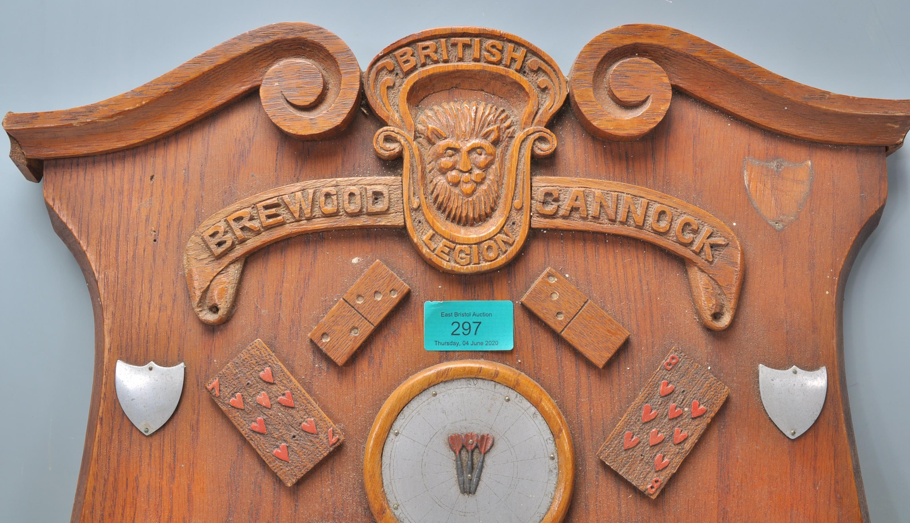 A vintage wooden wall  plaque British Brewood Cannock Sports Trophy of armorial shield form having - Image 4 of 5