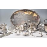 A collection of 20th Century silver plated items to include a large gallery tray, an Elkington ham