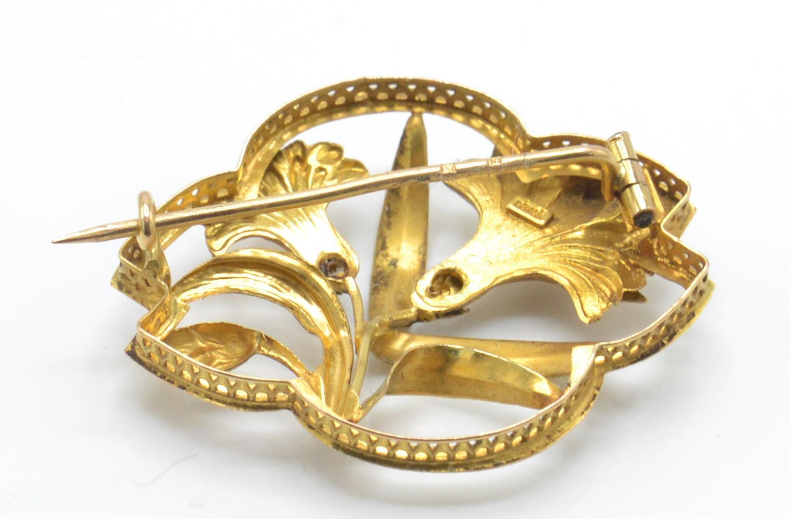 A French Art Nouveau gold and diamond brooch pin - Image 3 of 4