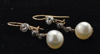 A Pair of Antique Pearl & Diamond Earrings