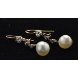 A Pair of Antique Pearl & Diamond Earrings