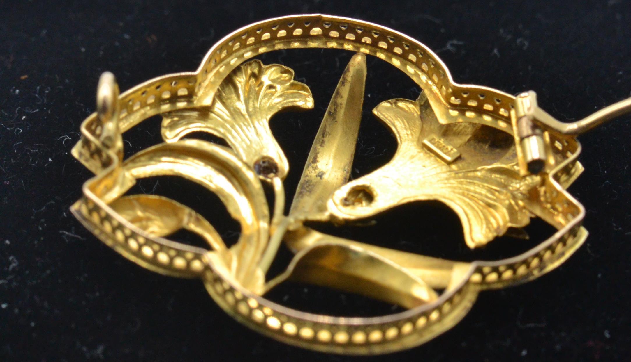 A French Art Nouveau gold and diamond brooch pin - Image 4 of 4