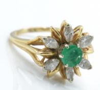 A 14ct Gold Emerald & Diamond Cluster Ring