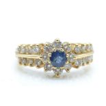 A 14ct gold sapphire and diamond ring. The ring be