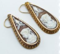 A pair of Victorian gold cameo earrings of tear dr