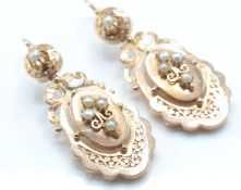A pair of French 18ct rose gold and pearl drop ear
