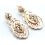 A pair of French 18ct rose gold and pearl drop ear