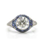 An Art Deco Platinum Diamond & Sapphire Ring