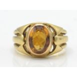 A French Art Nouveau 18ct gold and citrine ring