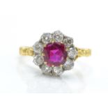 A 14ct gold Burmese ruby and diamond cluster ring