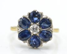 A Hallmarked 18ct Gold Sapphire & Diamond Cluster