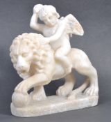 19TH CENTURY WEEKS MANNER ALABASTER CHEUB AND LION