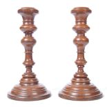 PAIR OF 19TH CENTURY TURNED WOOD TREEN CANDLESTICK