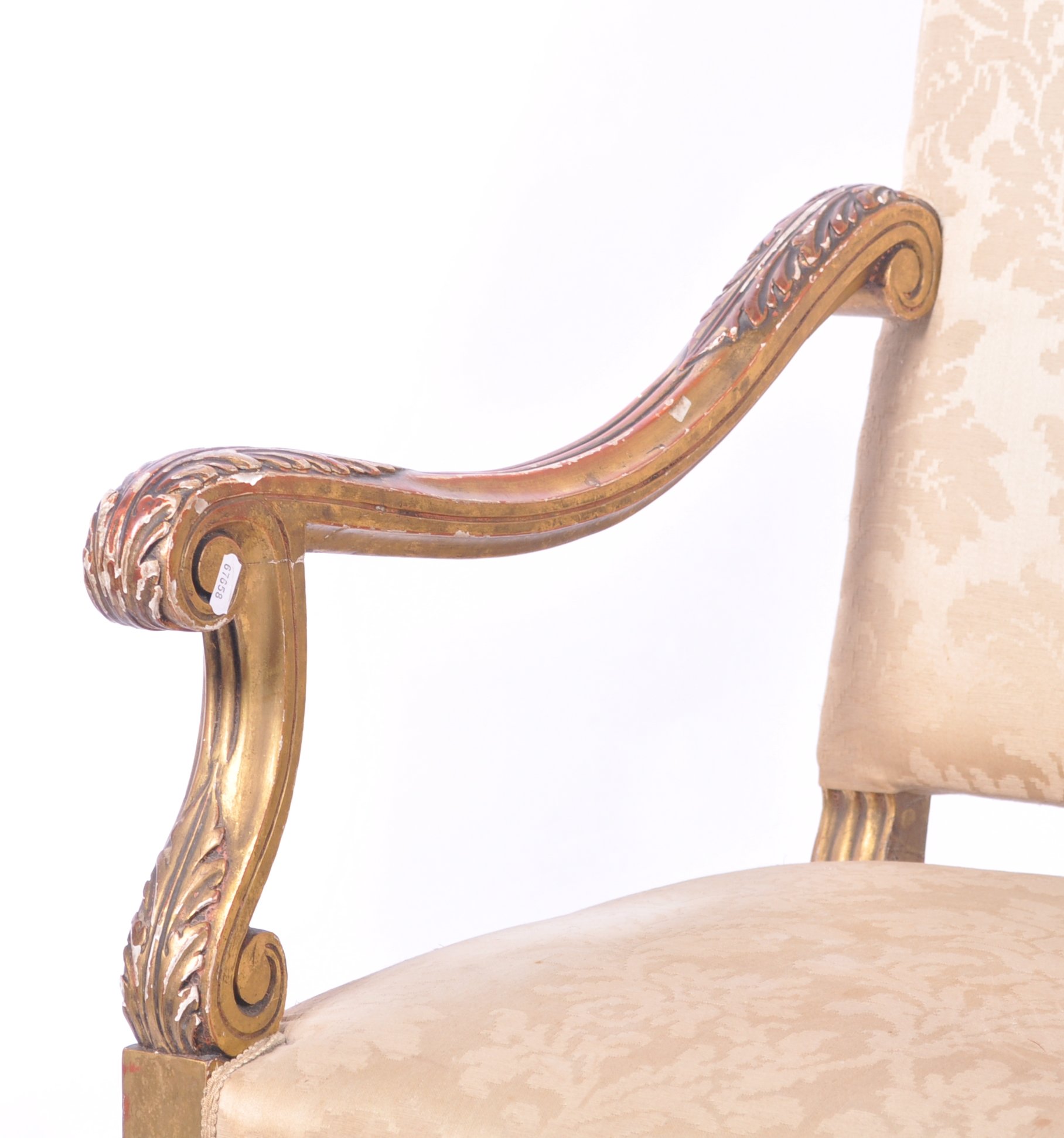 19TH CENTURY FRENCH HIGH BACK GILTWOOD FAUTEUIL AR - Image 4 of 6