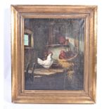 19TH CENTURY OIL ON CANVAS PAINTING OF CHICKENS