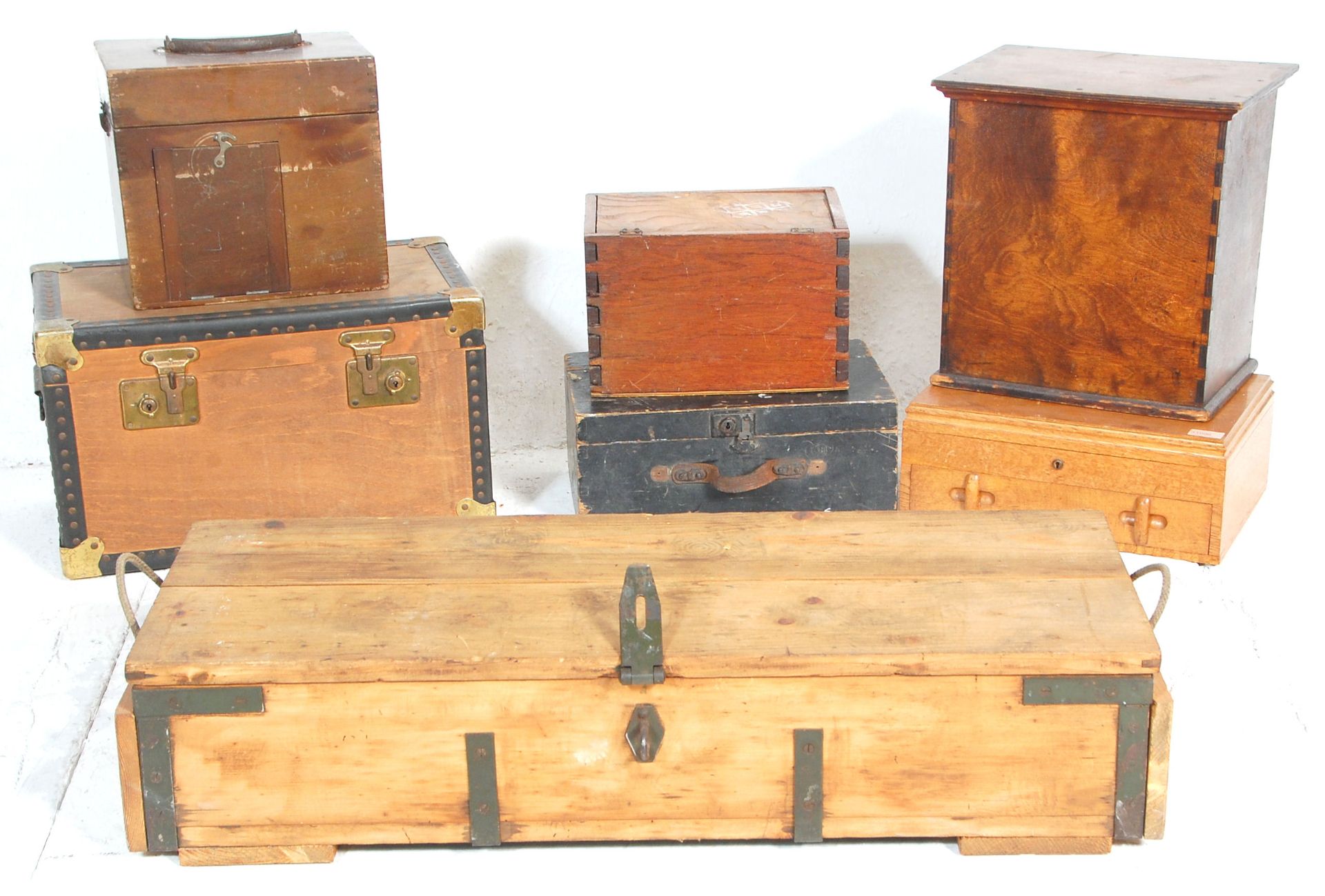 A good mixed group of seven storage box  and chests all being wooden examples to include a low