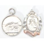 Two early 20th Century silver hallmarked swimming medals awarded to a J James dated 1915 and 1914