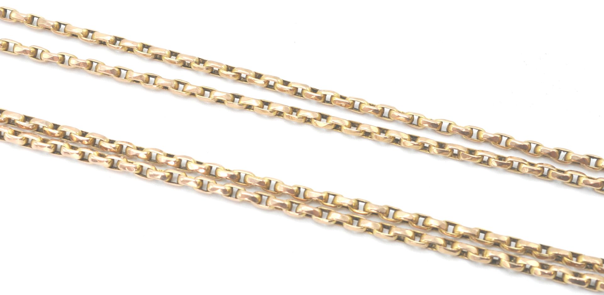 A large 9ct gold langard / necklace chain with kerb linkage measuring total length of 138cms and set - Bild 3 aus 5