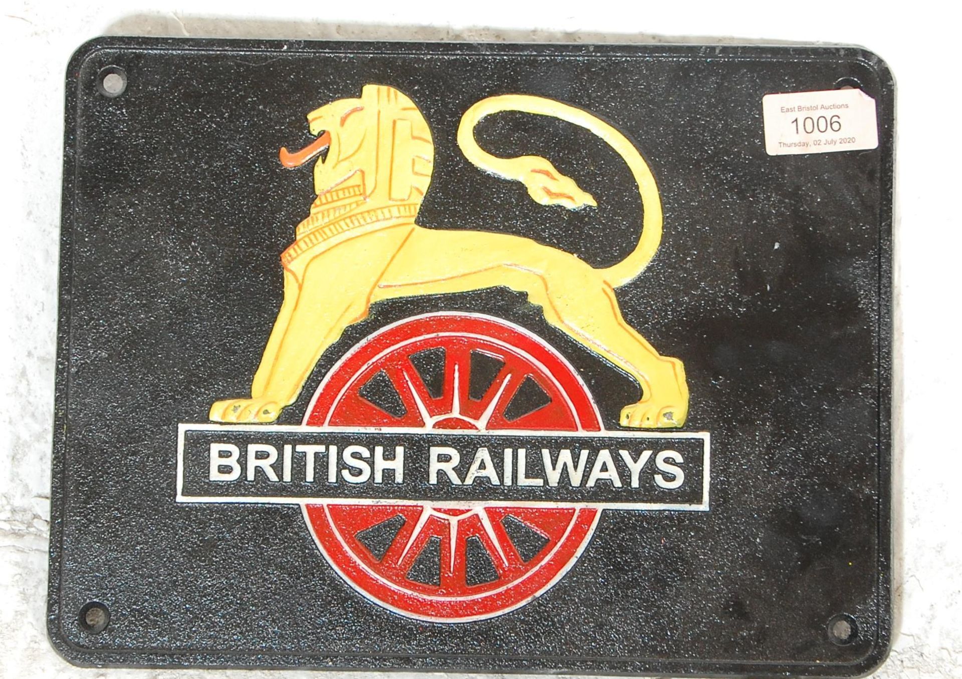 British Railways - A 20th Century vintage style cast iron railway steam train locomotive sign / - Bild 2 aus 8